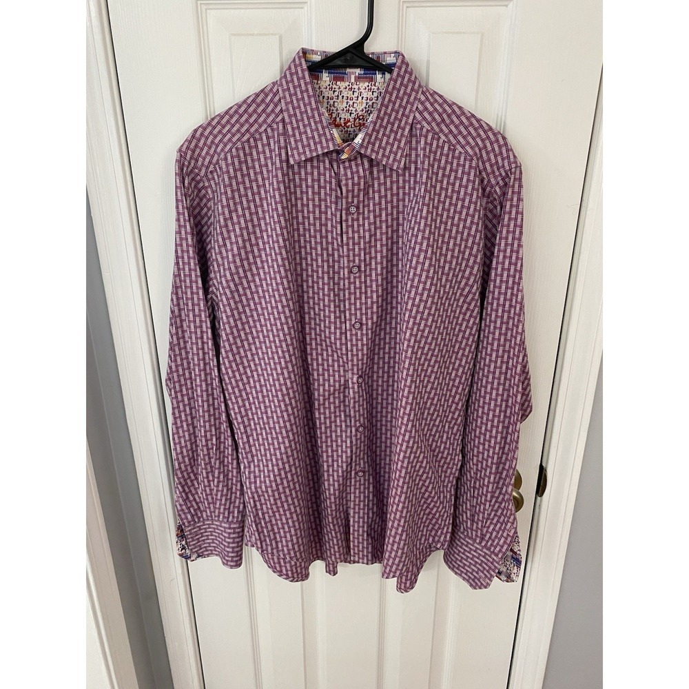 Robert Graham Button Down Mens Medium Purple Plaid Classic Fit Long Sleeve Shirt